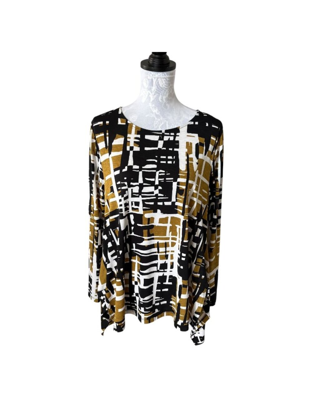 Chalet et ceci Reanna Top Blouse Womens Shirt Long Sleeve Abstract Black Medium